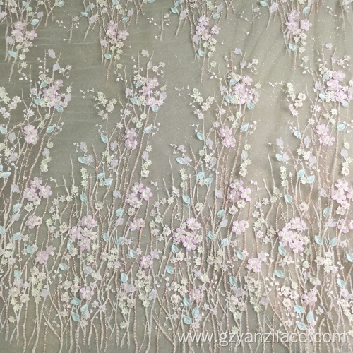 Pink Stone Embroidery Fabric for Dress